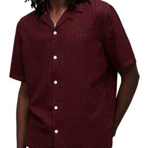 All Saints Red and Black Casual Button Down Shirt